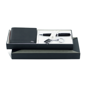 1710BK/PK/SET BF Black Leather Wallet + Pen + Keychain in Box