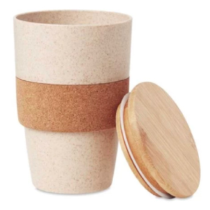 Wheat Cups with Bamboo Lid and Cork Grip