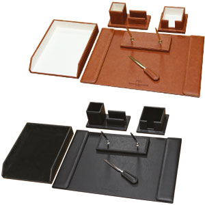 DW256/BR  Leather Desk Top Set ( 6 Pcs) Brown