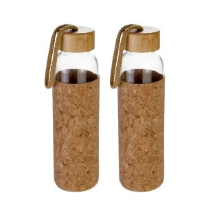 Borosilicate Glass Water Bottle with Cork Sleeve and Bamboo Lid with Natural gift box